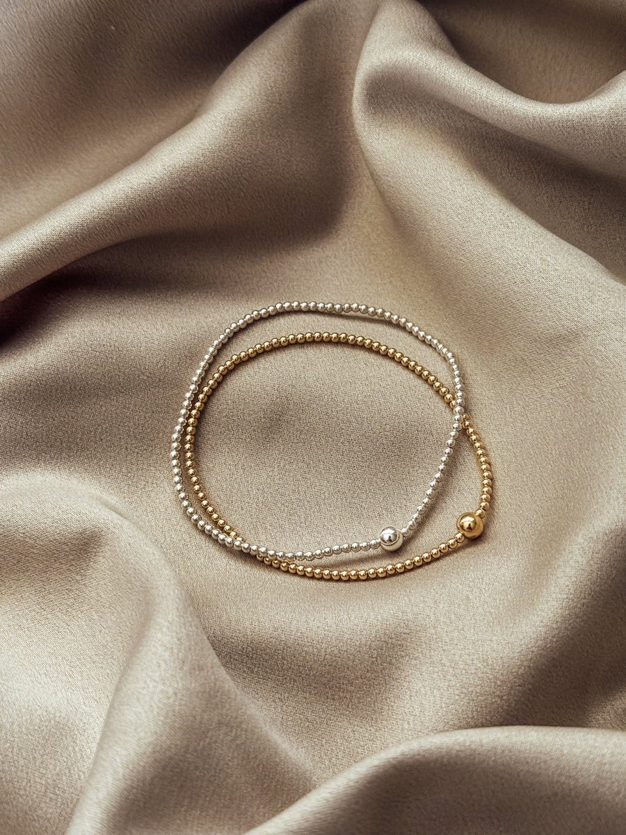 2mm Beaded Layering Bracelets in Sterling Silver and 14K Gold Filled
